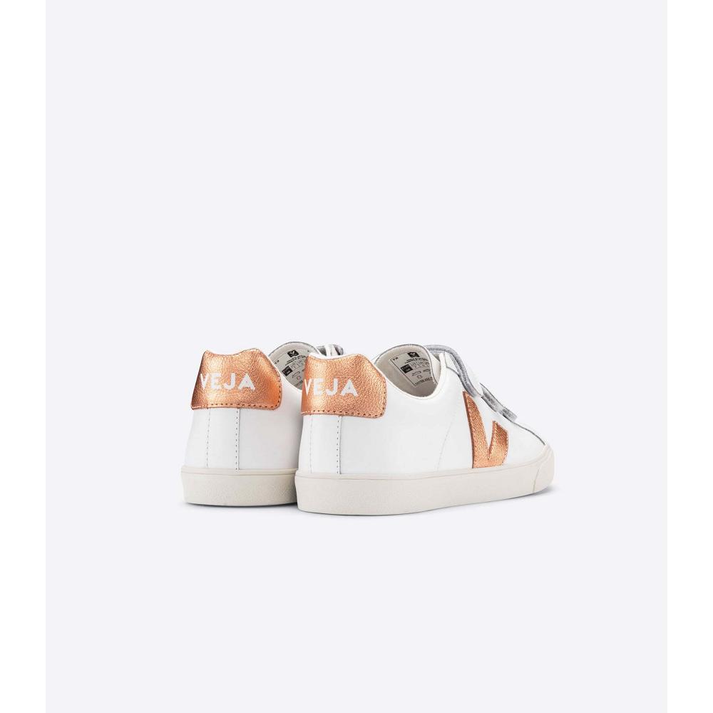 Women's Veja 3-LOCK LEATHER Sneakers White/Orange | ZA 604UZG